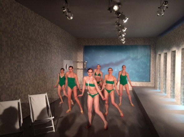 Hermes swimsuits at an indoor beach, photo by Sean Rocha